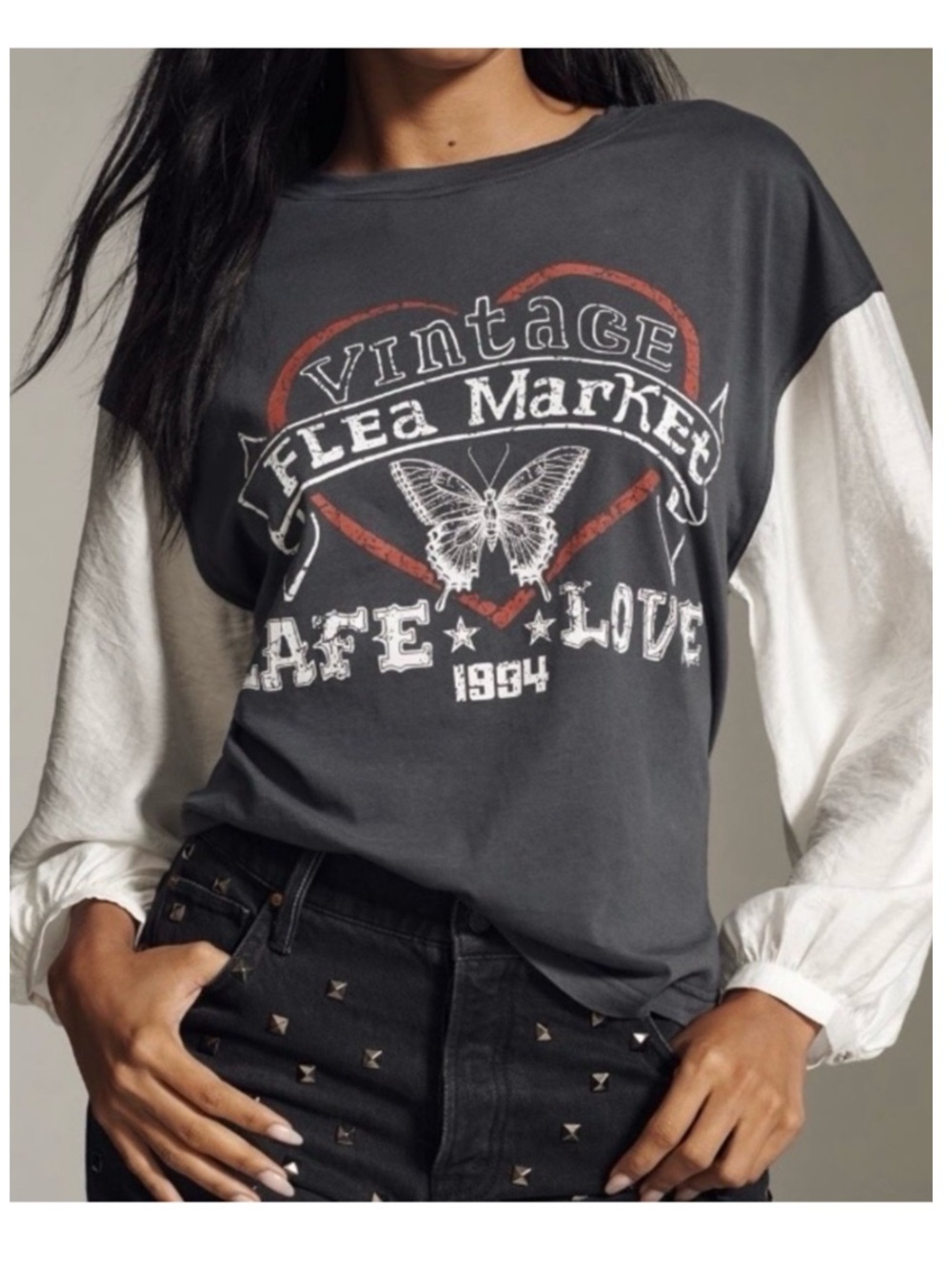 🟤NWT PILCRO by ANTHROPOLOGIE Twofer Band Top in Dark Gray/White